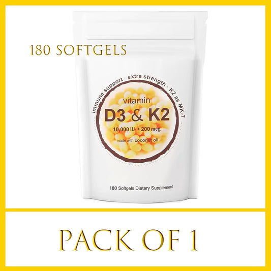 180/300 Vitamin D3 K2 Capsules with Coconut Oil - Vitamin D3 10000 Iu plus K2 (ML-7) 200 Mcg, 300 Virgin Coconut Oil Softgels